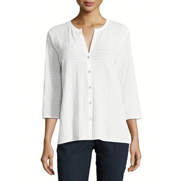 Eileen Fisher Tops - Eileen Fisher 3/4-Sleeve Stretch-Cotton Voile Box Tunic Top